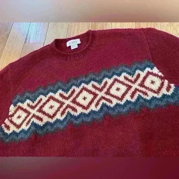 Vintage J. Crew Hand Knit Chunky 100% Wool Sweater Men’s Size Medium Burgundy - Picture 4 of 11